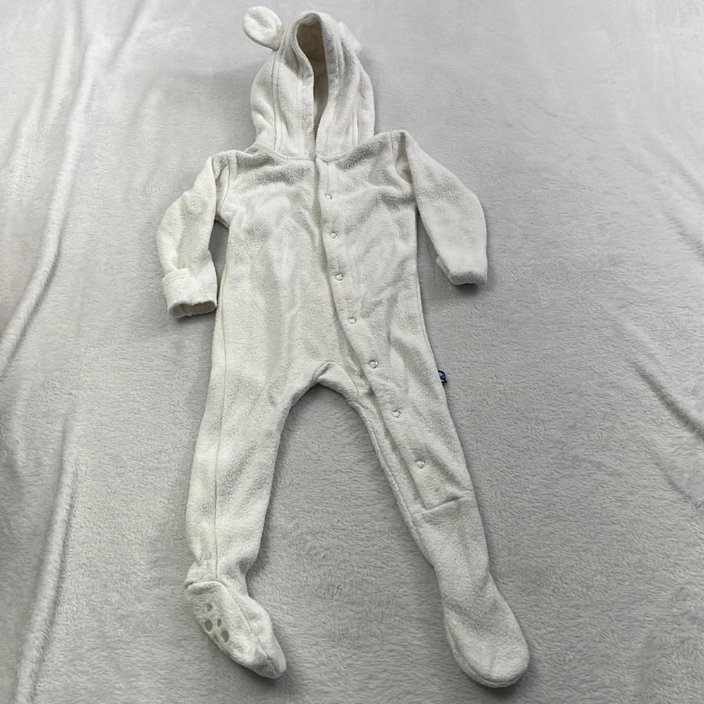 Kickee Pants 6-12 Months Bamboo Fleece One Piece Bear Bunting Footie White
